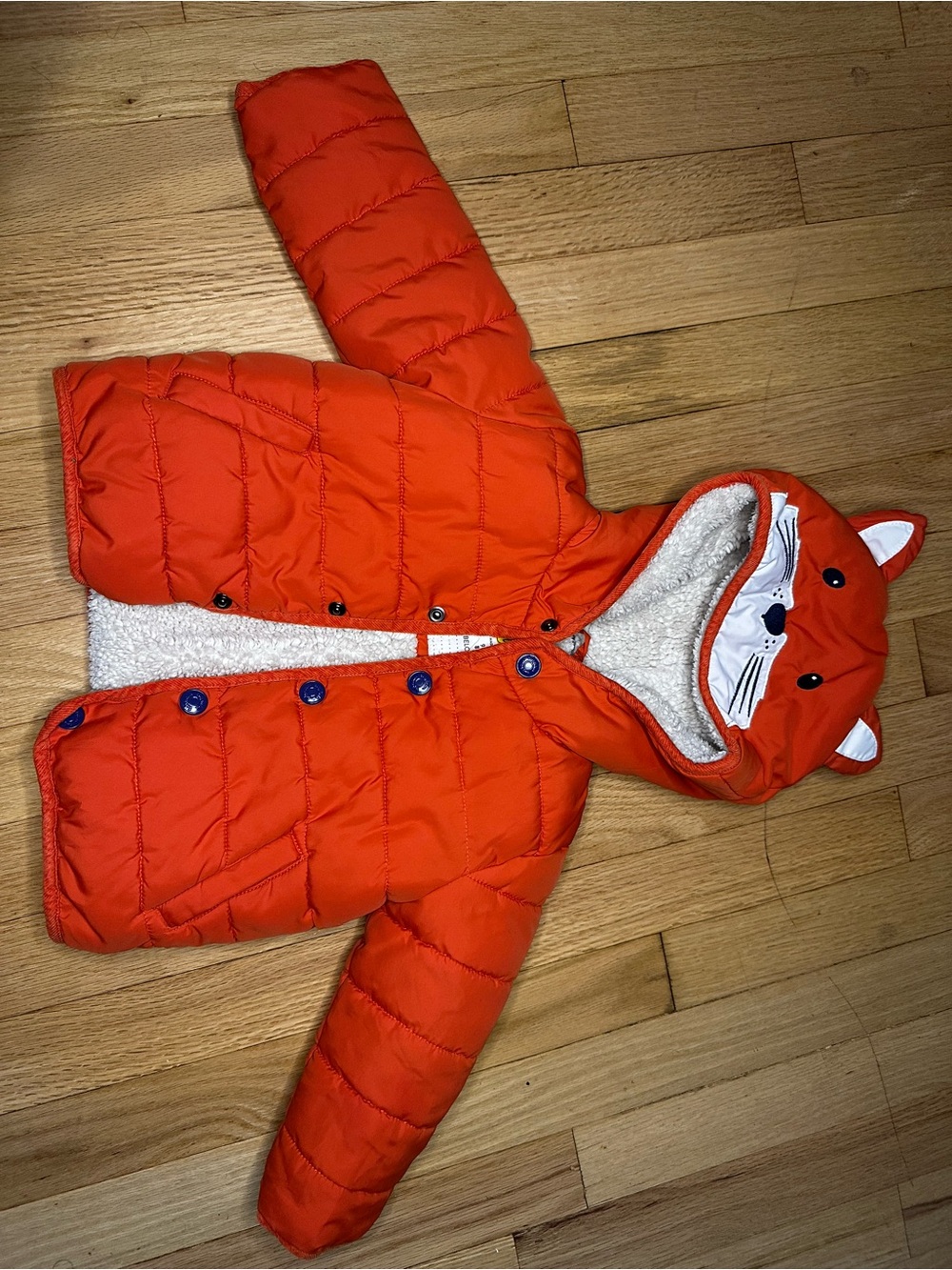 Baby Boden 9-12M Orange Fox Hooded Puffer Jacket